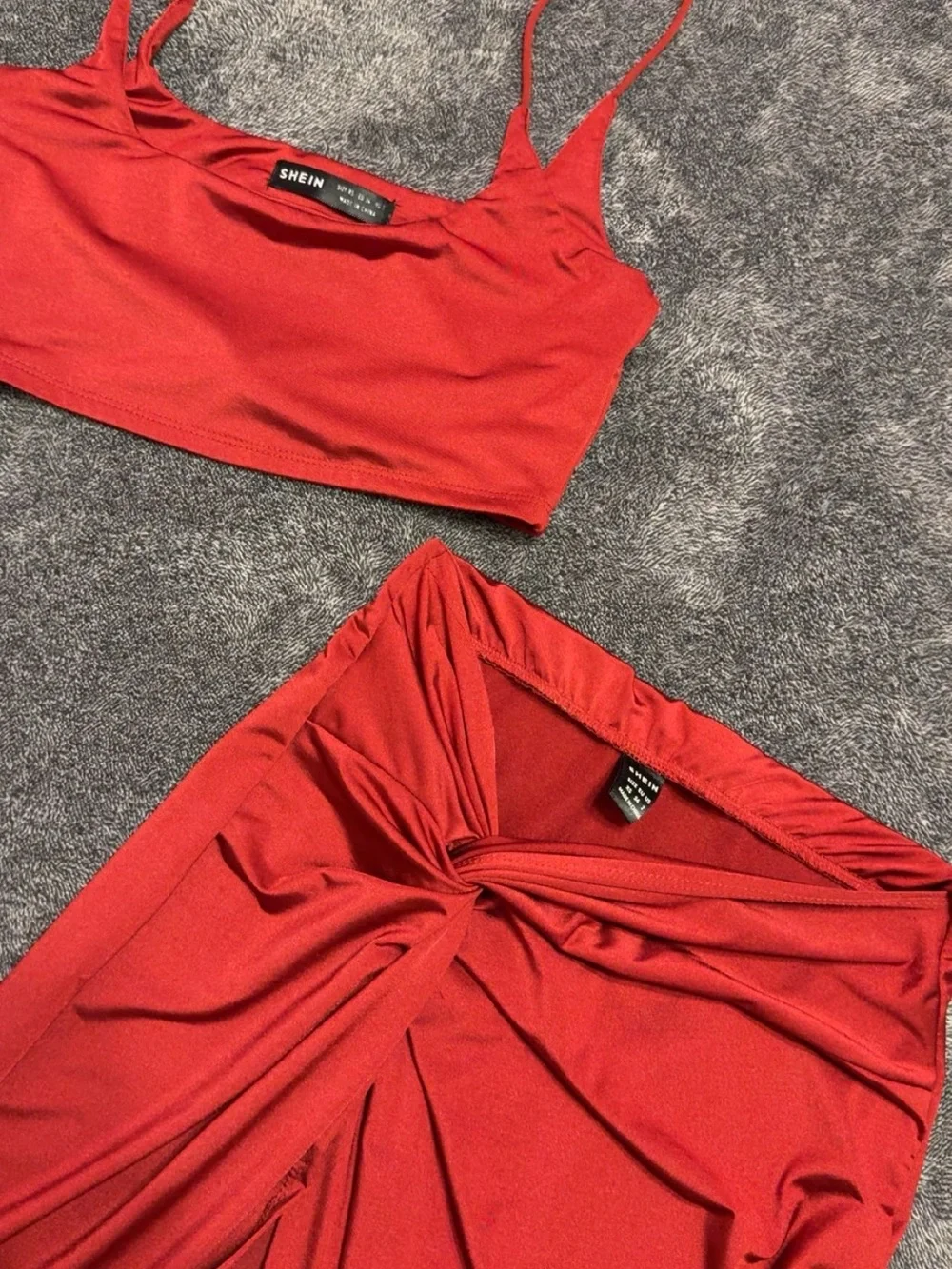Red Twist-Front Skirt with matching top set (Women)